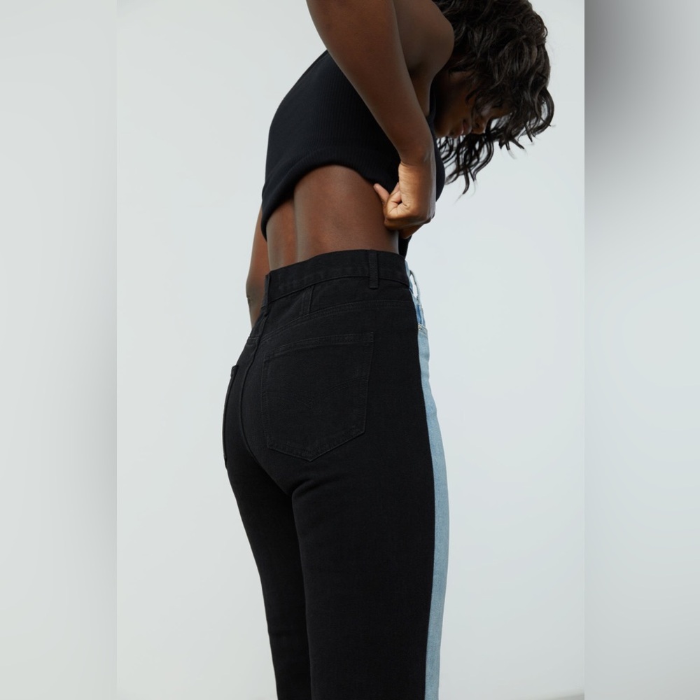 Oak + Fort Crossover Front Straight Leg Jeans - blue and black - M - Picture 5 of 6